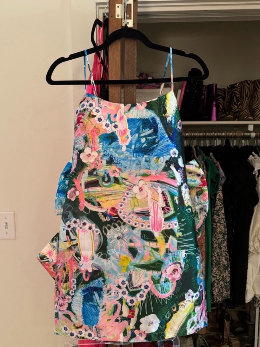 Floral Abstract Print Mini Dress in Multi